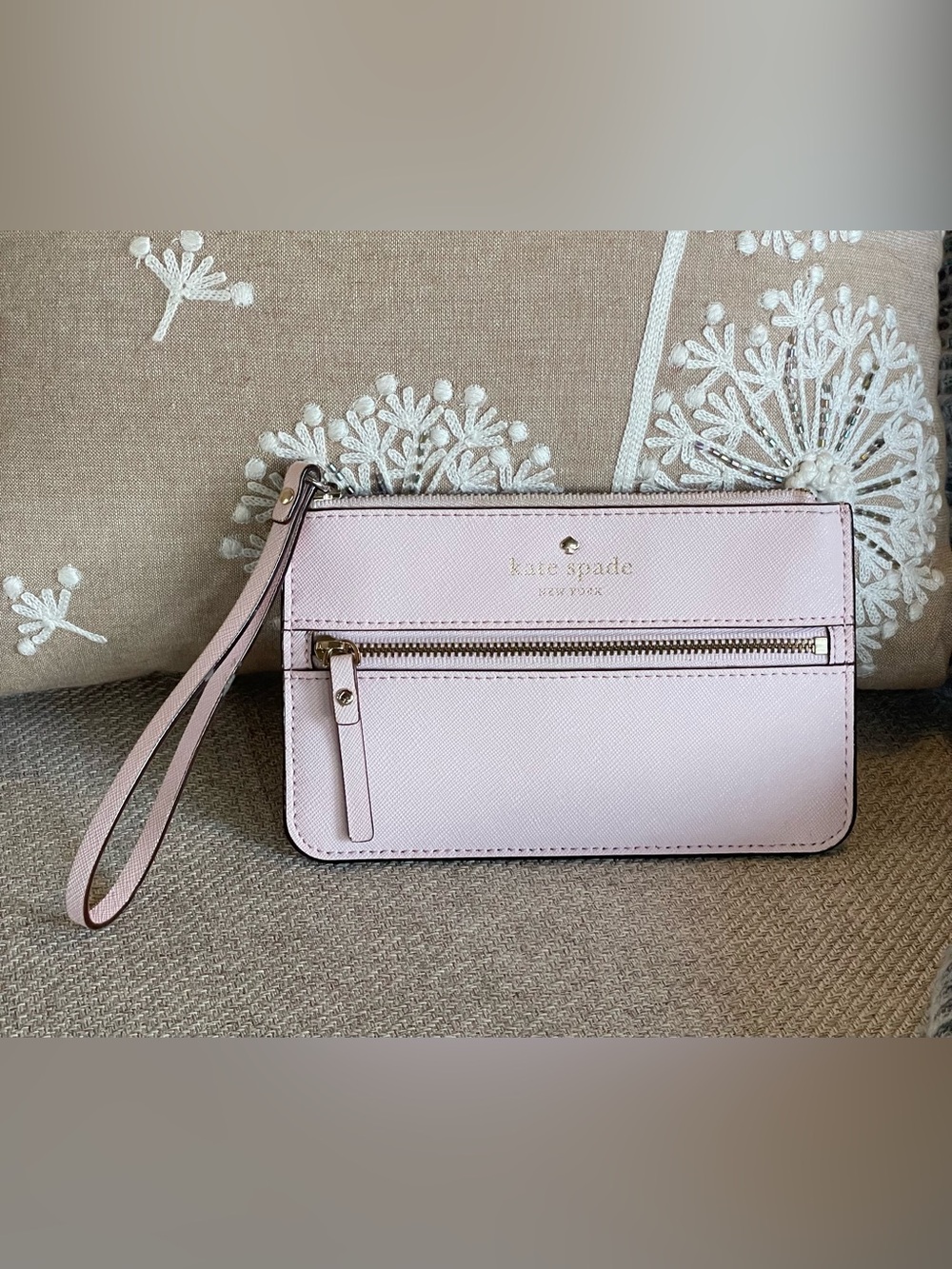 kate spade Pale Pink Saffiano Leather Wristlet with Gold Hardware
